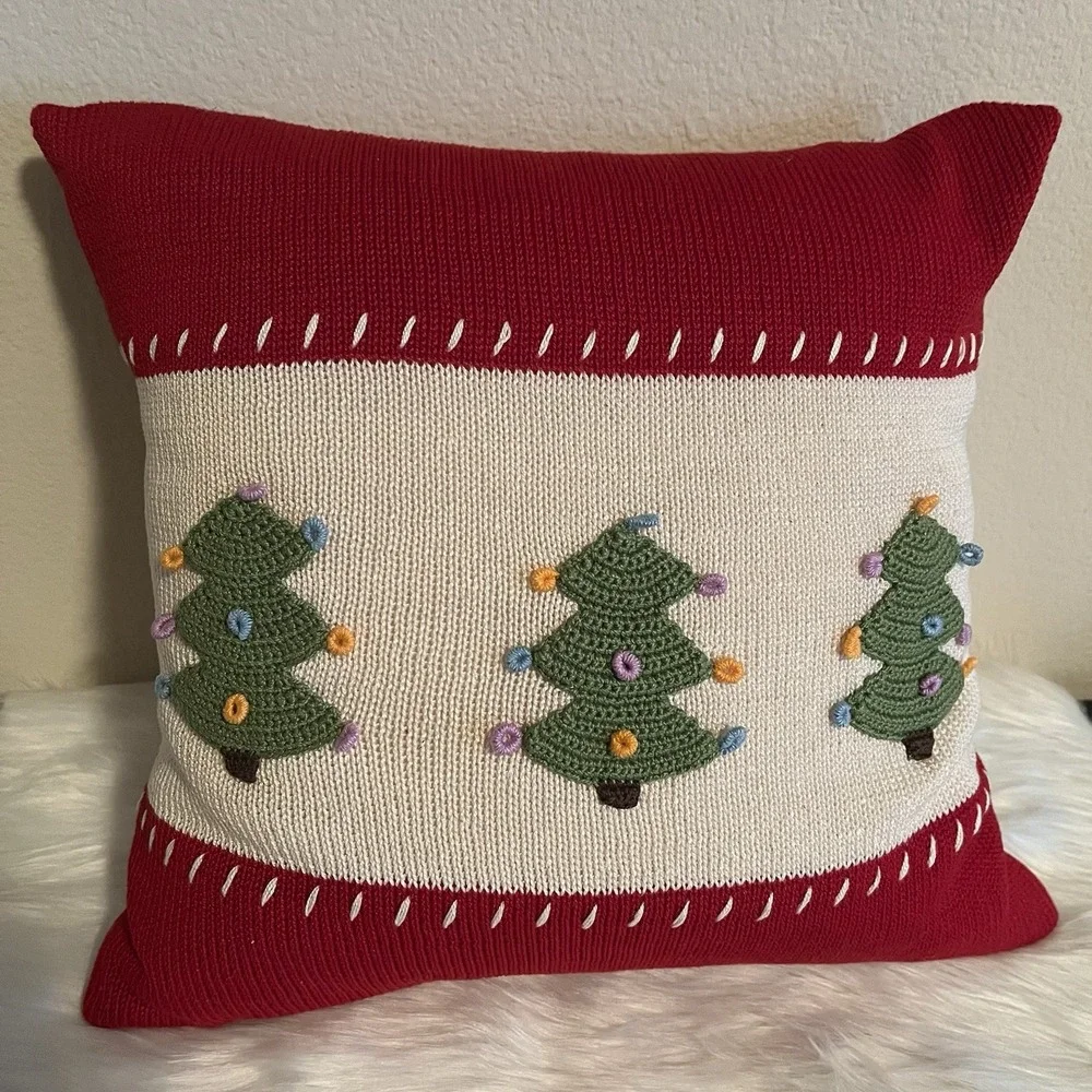 Melange Sweater‎ Knit Throw Pillow Home Decor Christmas Crochet 14 Inch Square